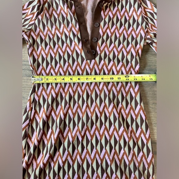 Zara Patterned Jacquard Brown Argyle Knit Polo Mini Dress-Size Medium-Pink/Brown - Picture 7 of 7